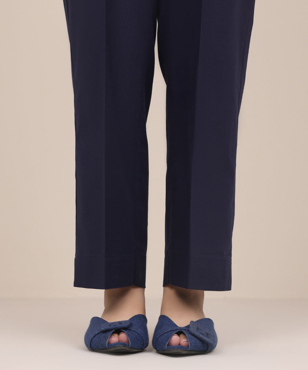 Women's Pret Khaddar Blue Solid Straight Pants