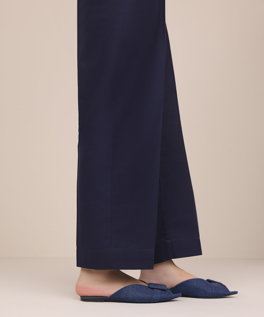 Women's Pret Khaddar Blue Solid Straight Pants