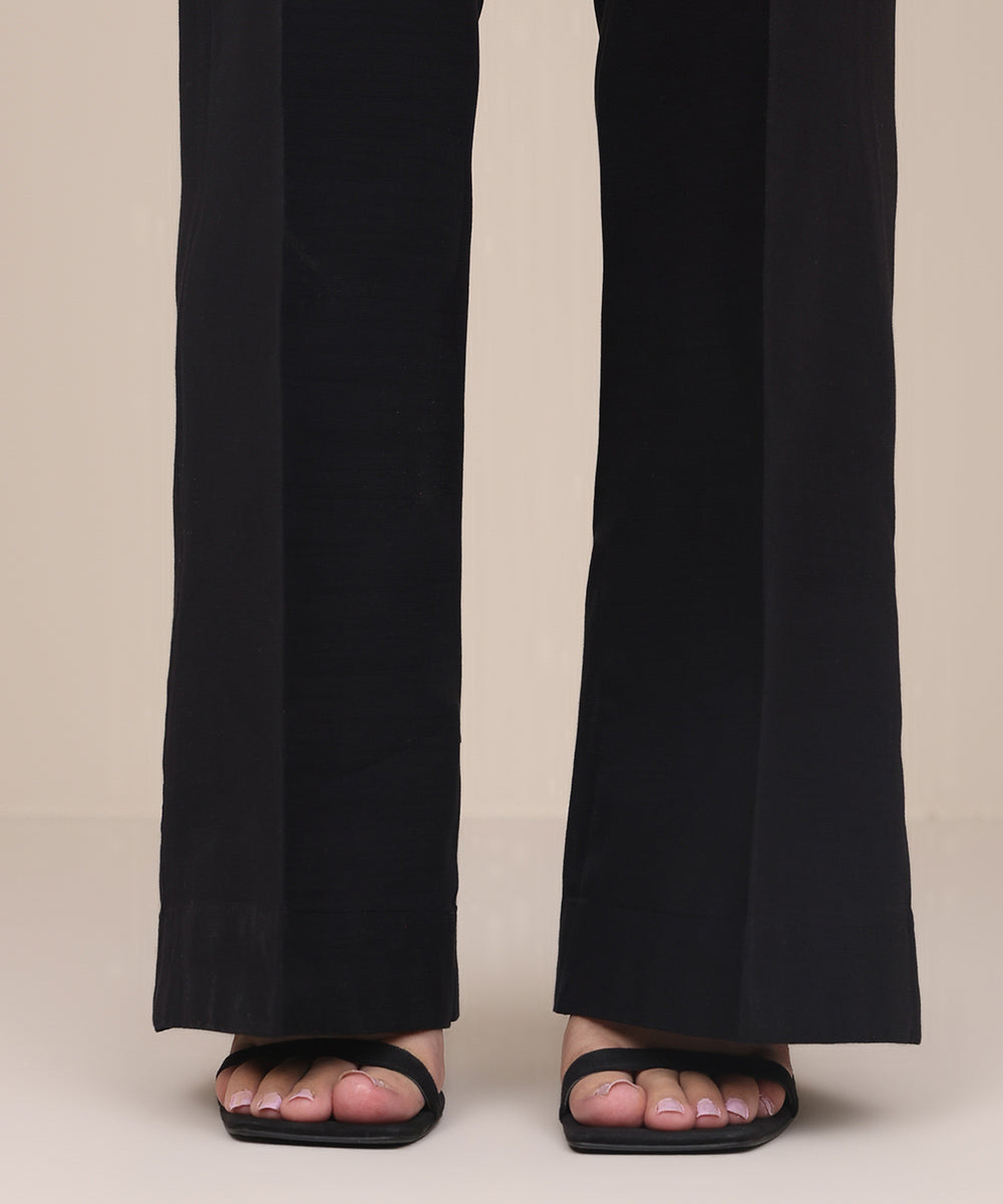 Women's Pret Khaddar Black Solid Boot Cut Pants