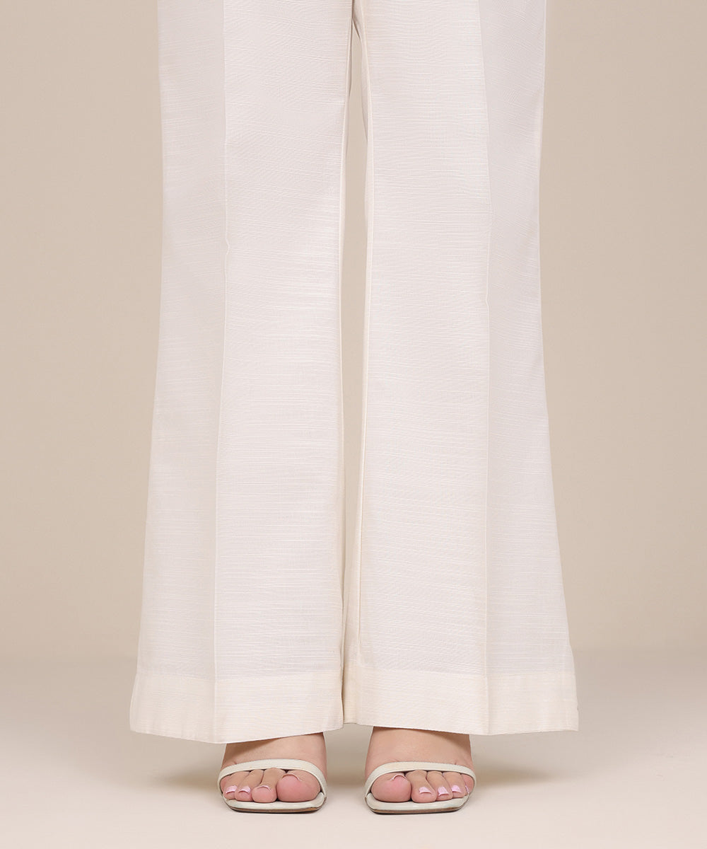 Women's Pret Khaddar Off White Solid Boot Cut Pants