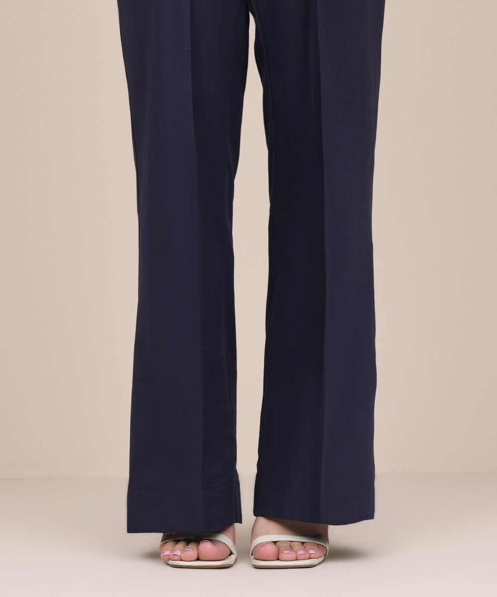 Women's Pret Khaddar Blue Solid Boot Cut Pants