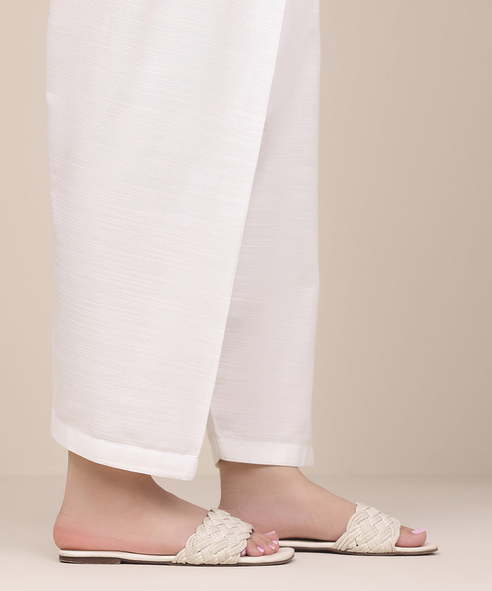 Women's Pret Khaddar White Solid Shalwar