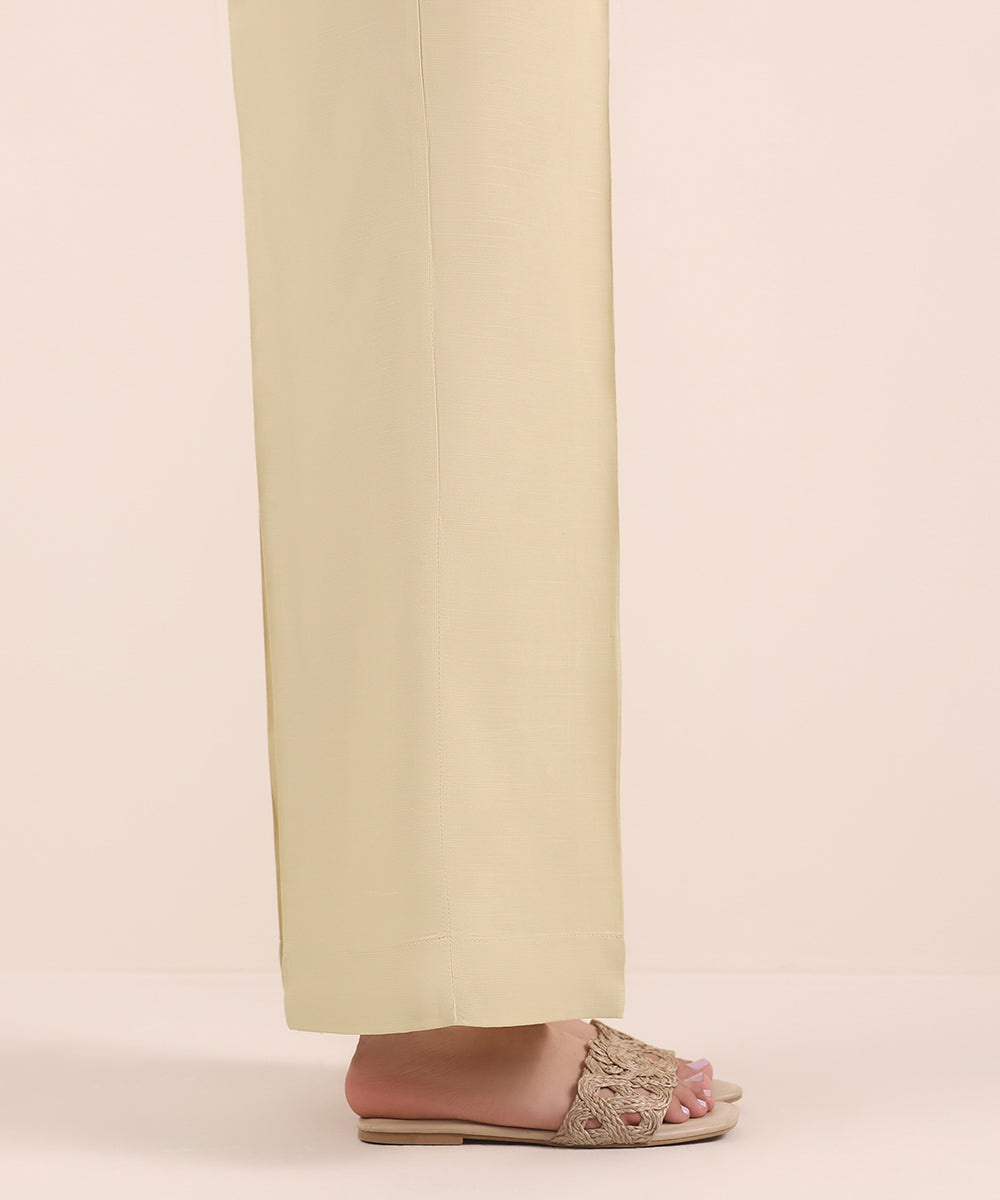 Women's Pret Viscose Raw Silk Beige Dyed Culottes