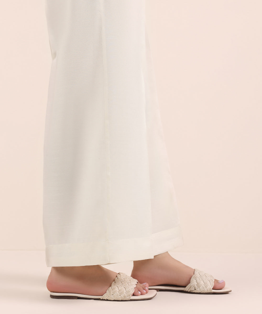 Women's Pret Viscose Raw Silk Off White Dyed Culottes