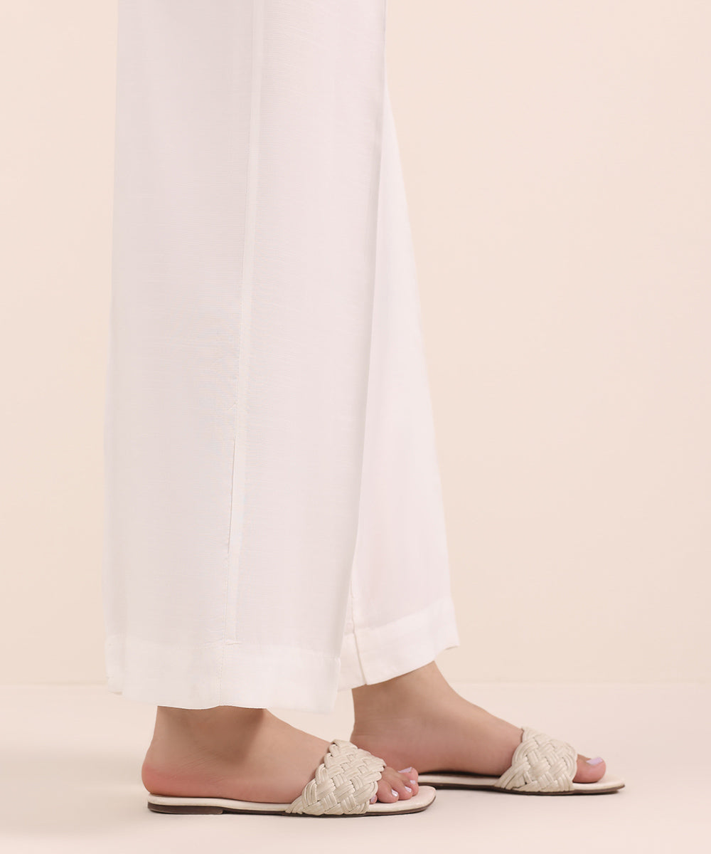 Women's Pret Viscose Raw Silk White Dyed Culottes