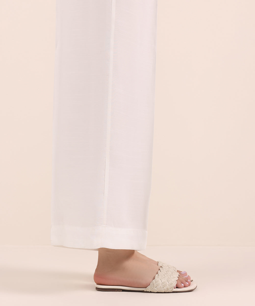 Women's Pret Viscose Raw Silk White Dyed Culottes