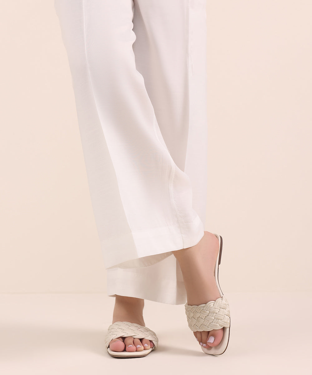 Women's Pret Viscose Raw Silk White Dyed Culottes