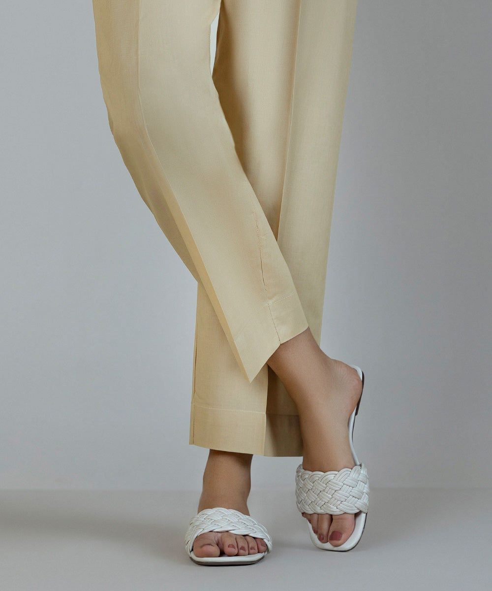 Women's Pret Cambric Beige Dyed Straight Pants