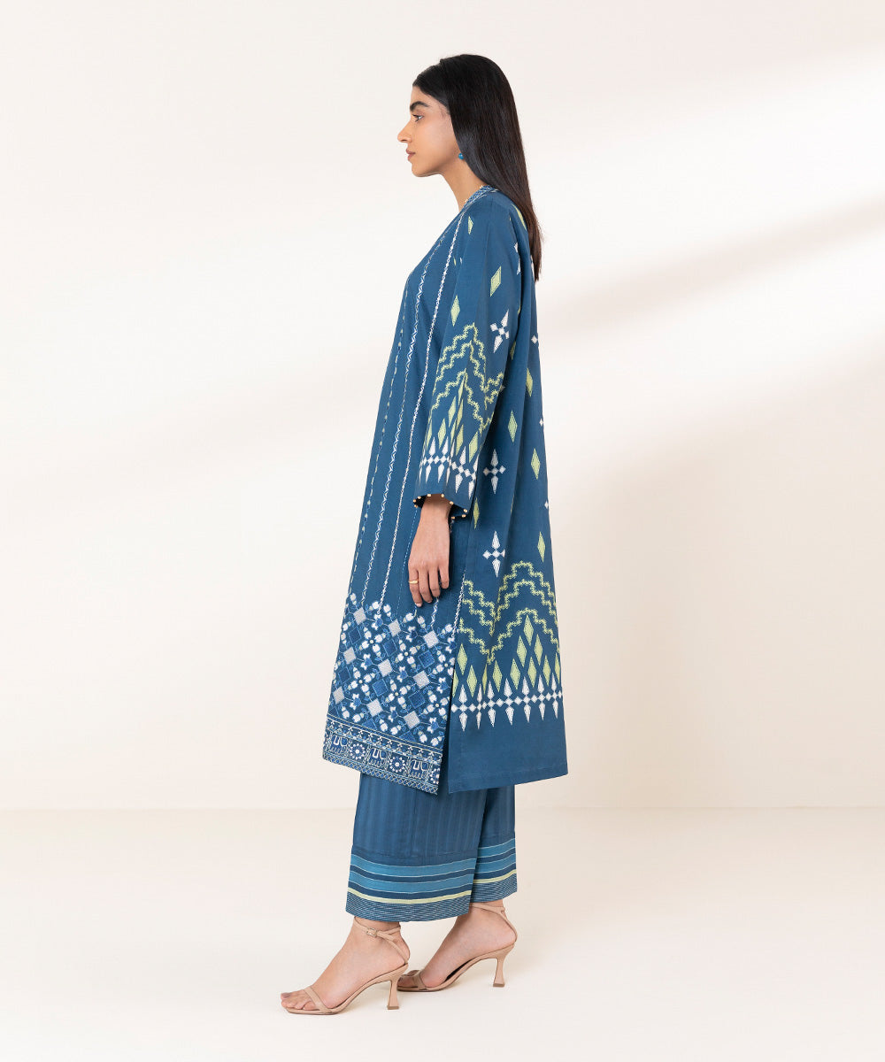 Women's Pret Lawn Printed Embroidered Blue A-Line Shirt