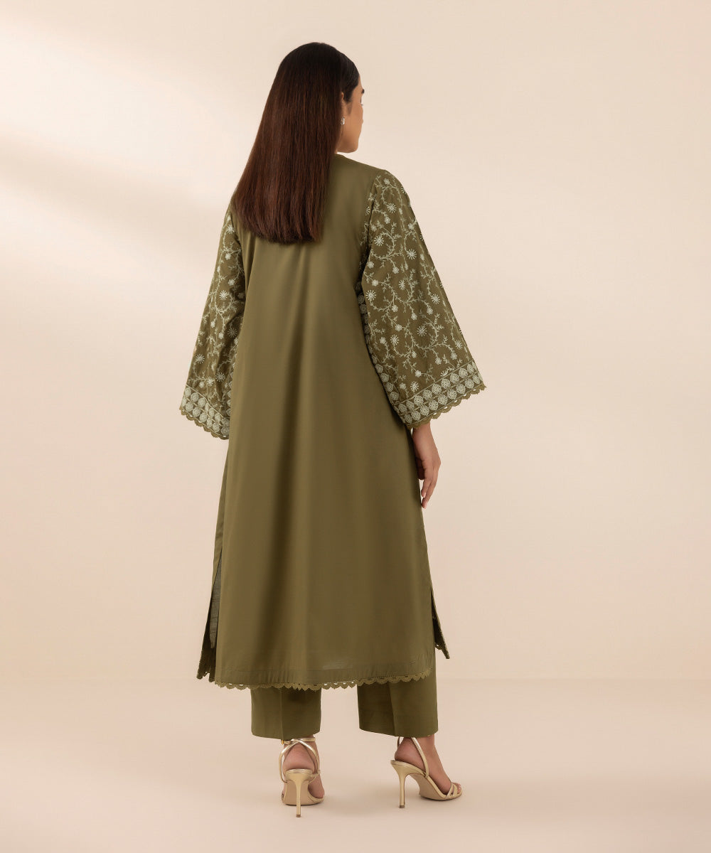 Women's Pret Textured Lawn Brown Dyed A-Line Shirt