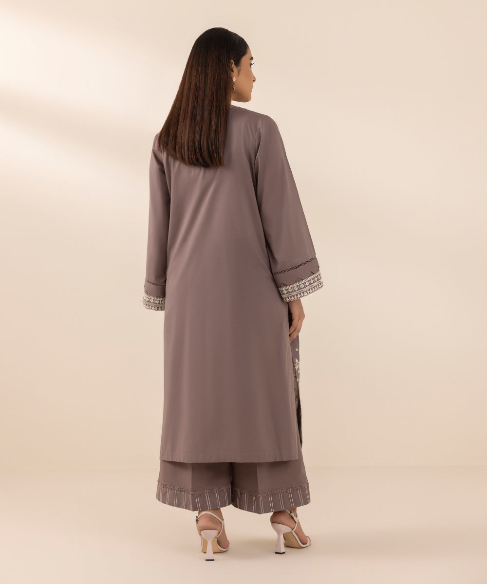 Women's Pret Textured Lawn Grey Dyed A-Line Shirt
