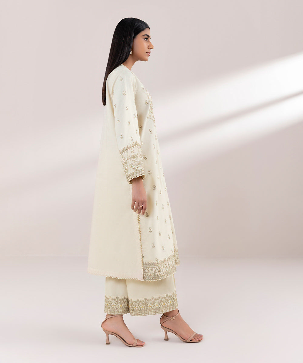 Women's Pret Zari Lawn Embroidered Beige A-Line Shirt