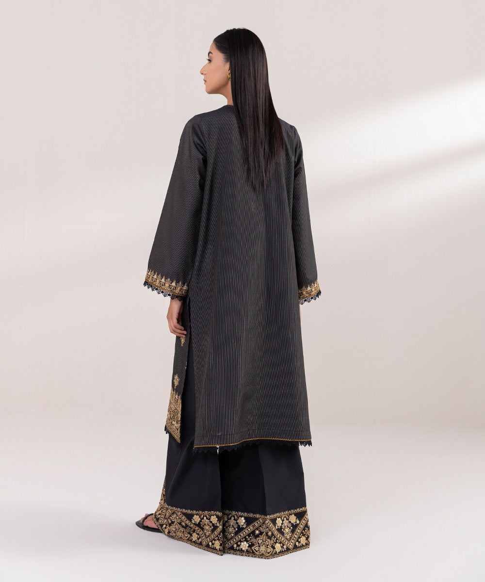 Women's Pret Zari Lawn Embroidered Black A-Line Shirt