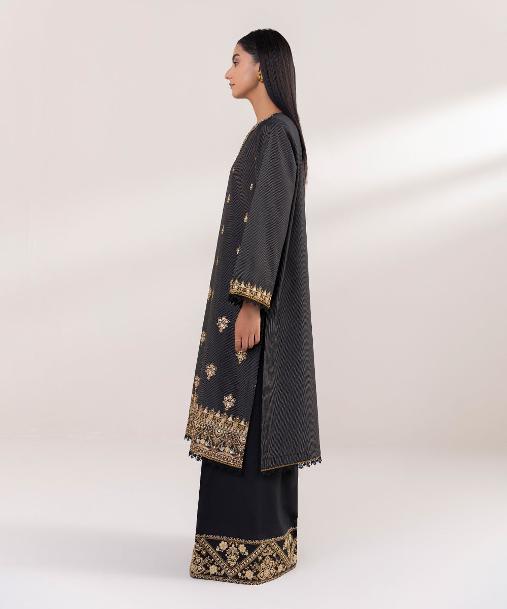 Women's Pret Zari Lawn Embroidered Black A-Line Shirt