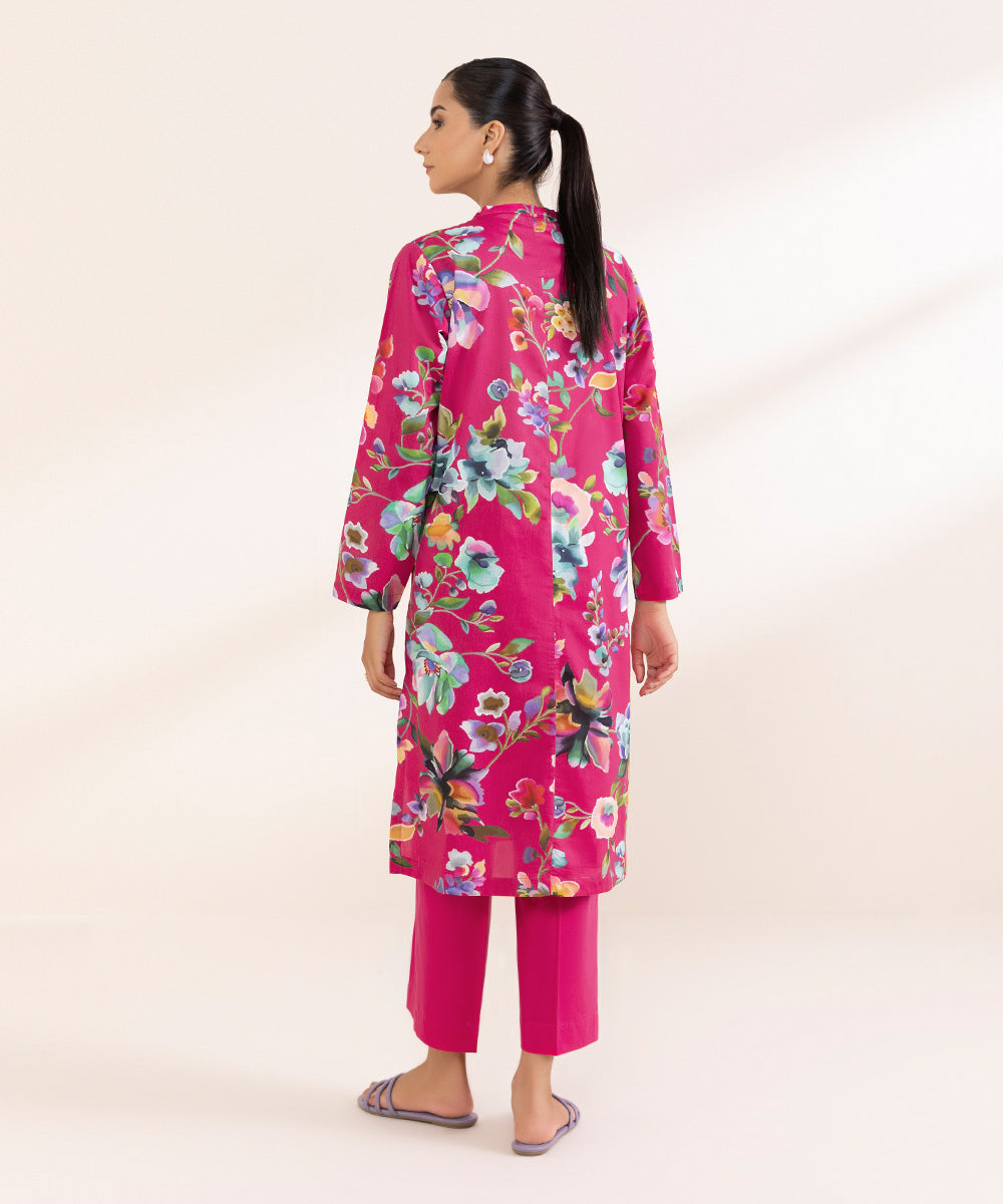 Women's Pret Cotton Viscose Printed Pink A-Line Shirt