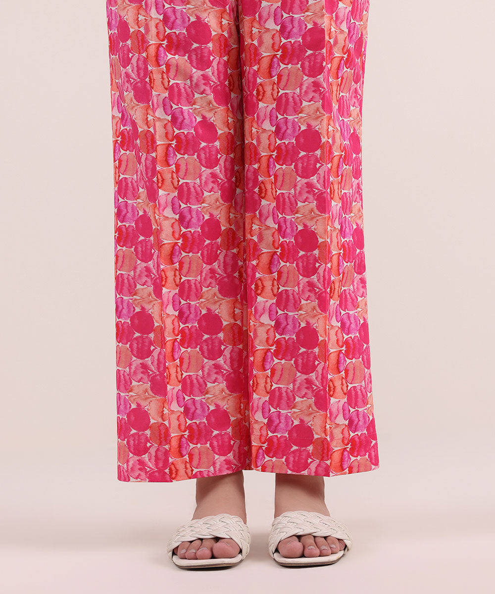 Women's Pret Cambric Pink Printed Straight Pants