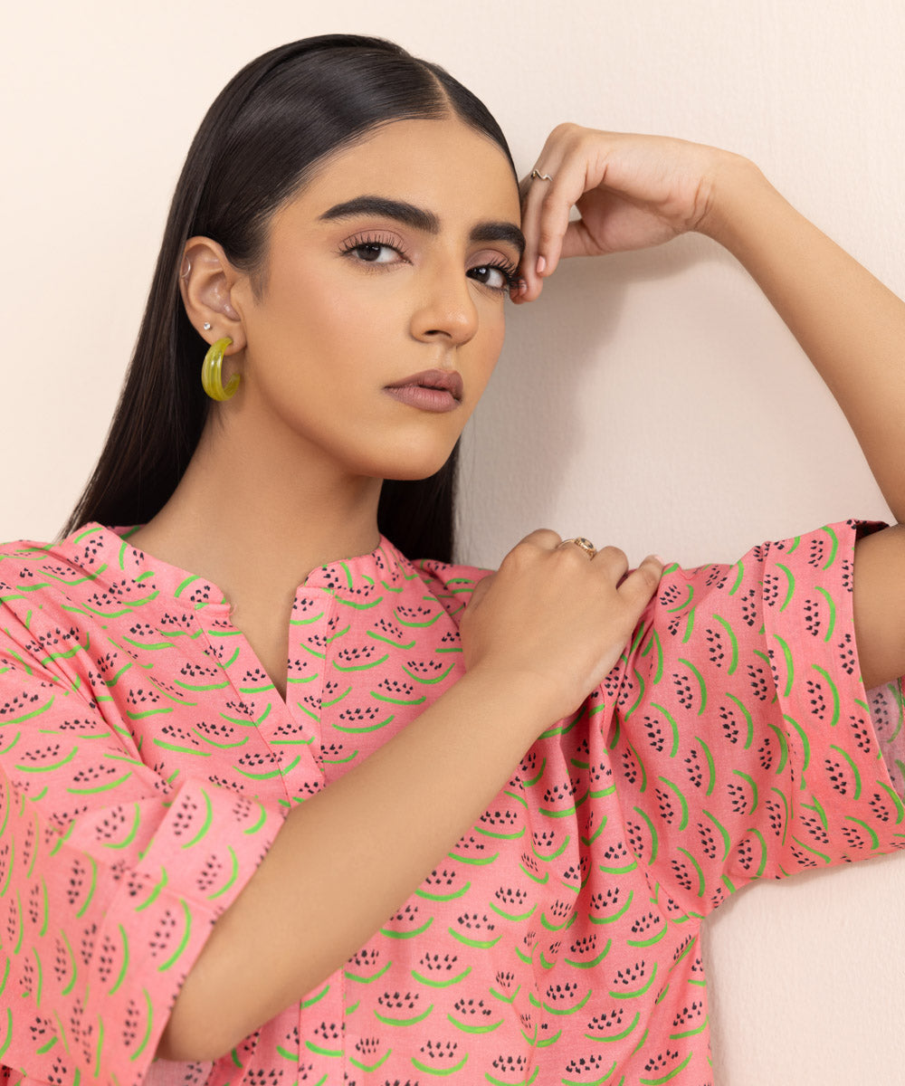 Women's Pret Lawn Printed Pink Boxy Shirt