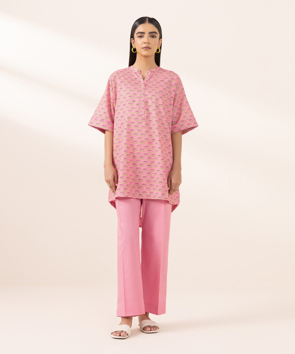 Women's Pret Lawn Printed Pink Boxy Shirt