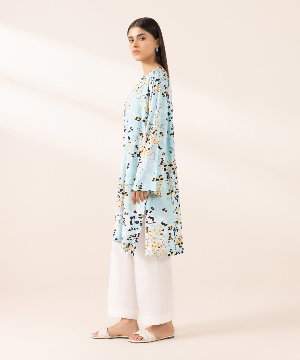 Women's Pret Arabic Lawn Printed Blue Boxy Shirt