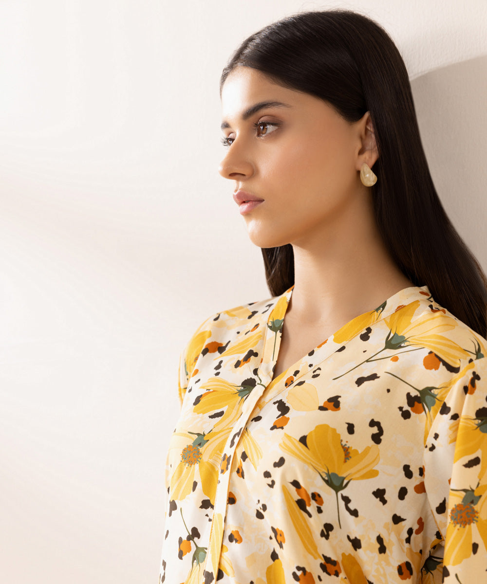 Women's Pret Arabic Lawn Printed Yellow Straight Shirt