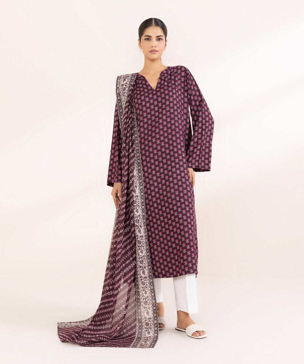 Women's Fine Voile Purple Printed Dupatta