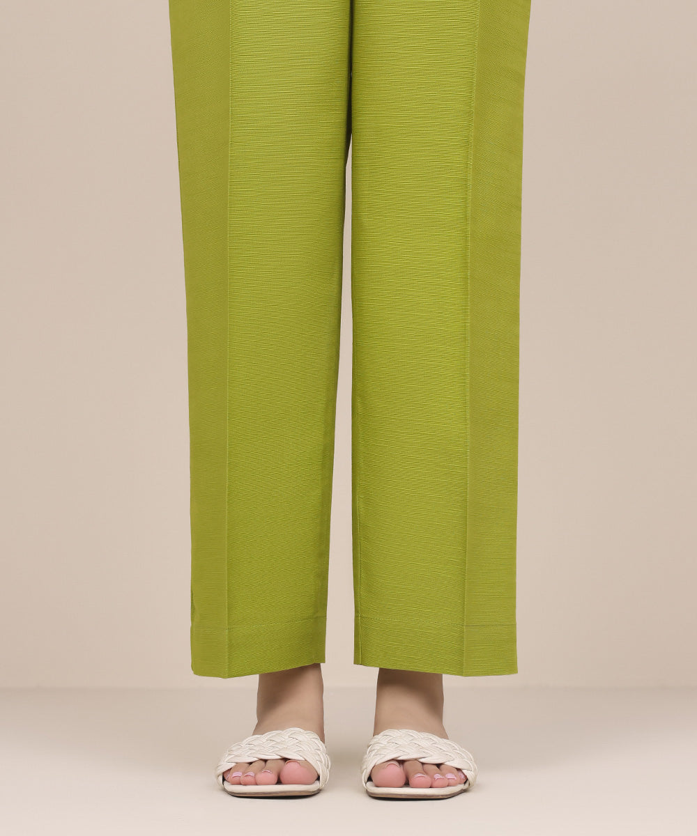 Women's Pret Khaddar Green Solid Straight Pants