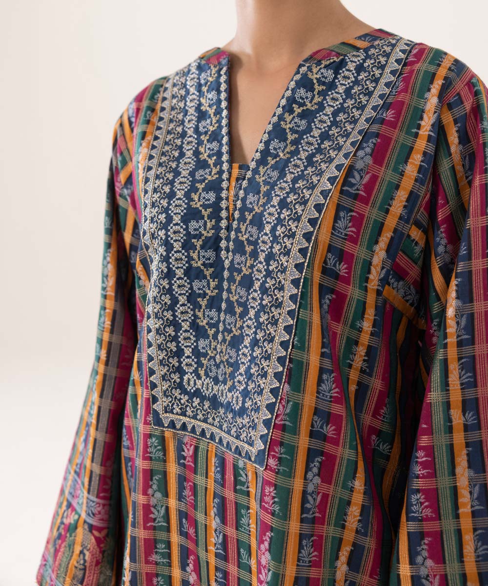 Women's Intermix Pret Jacquard Solid Embroidered Multi Shirt