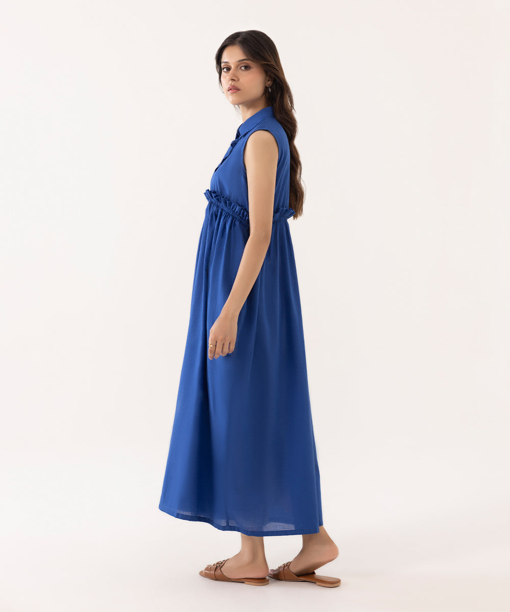 Women's Intermix Pret Textured Cotton Blue Shirt