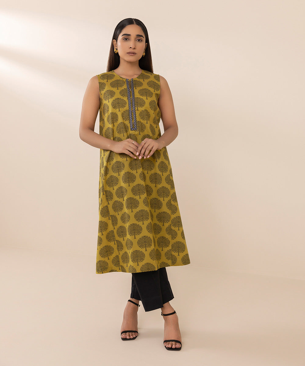 Women's Pret Textured Lawn Yellow Printed A-Line Shirt