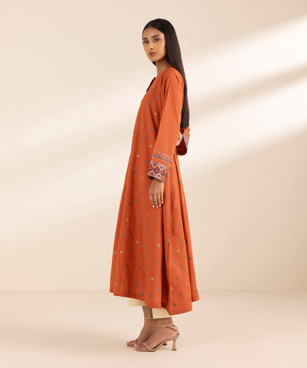 Women's Pret Textured Lawn Orange Dyed A-Line Shirt