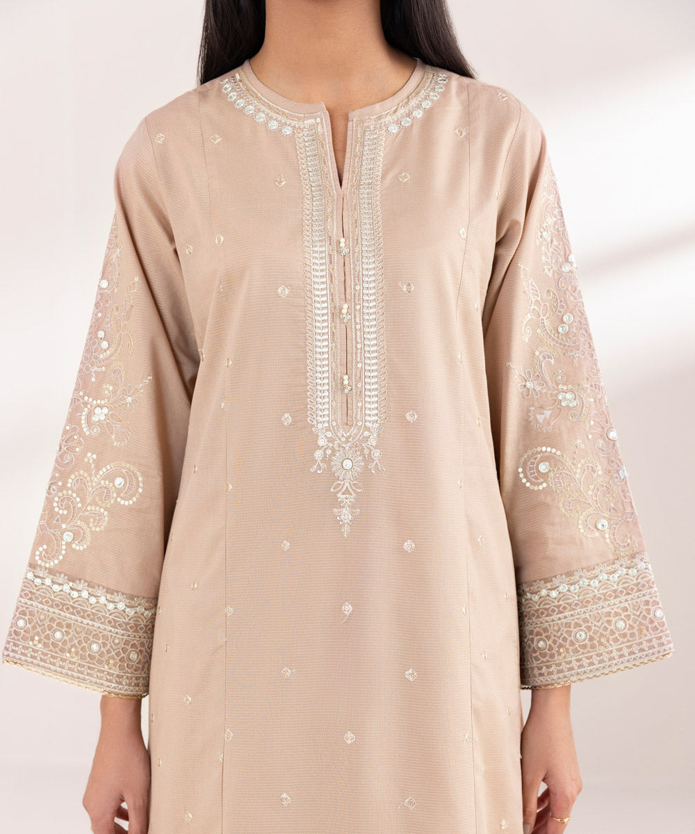 Women's Pret Zari Lawn Embroidered Brown A-Line Shirt