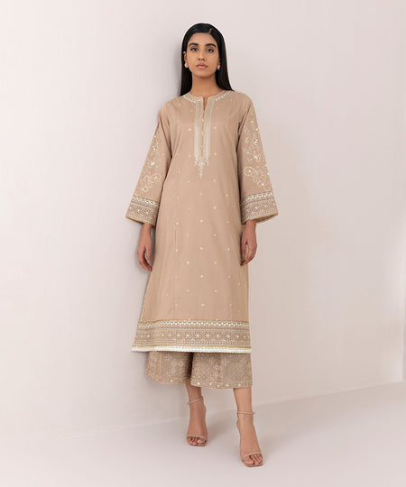 Women's Pret Zari Lawn Embroidered Brown A-Line Shirt