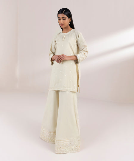 Women's Pret Zari Lawn Embroidered Beige A-Line Shirt