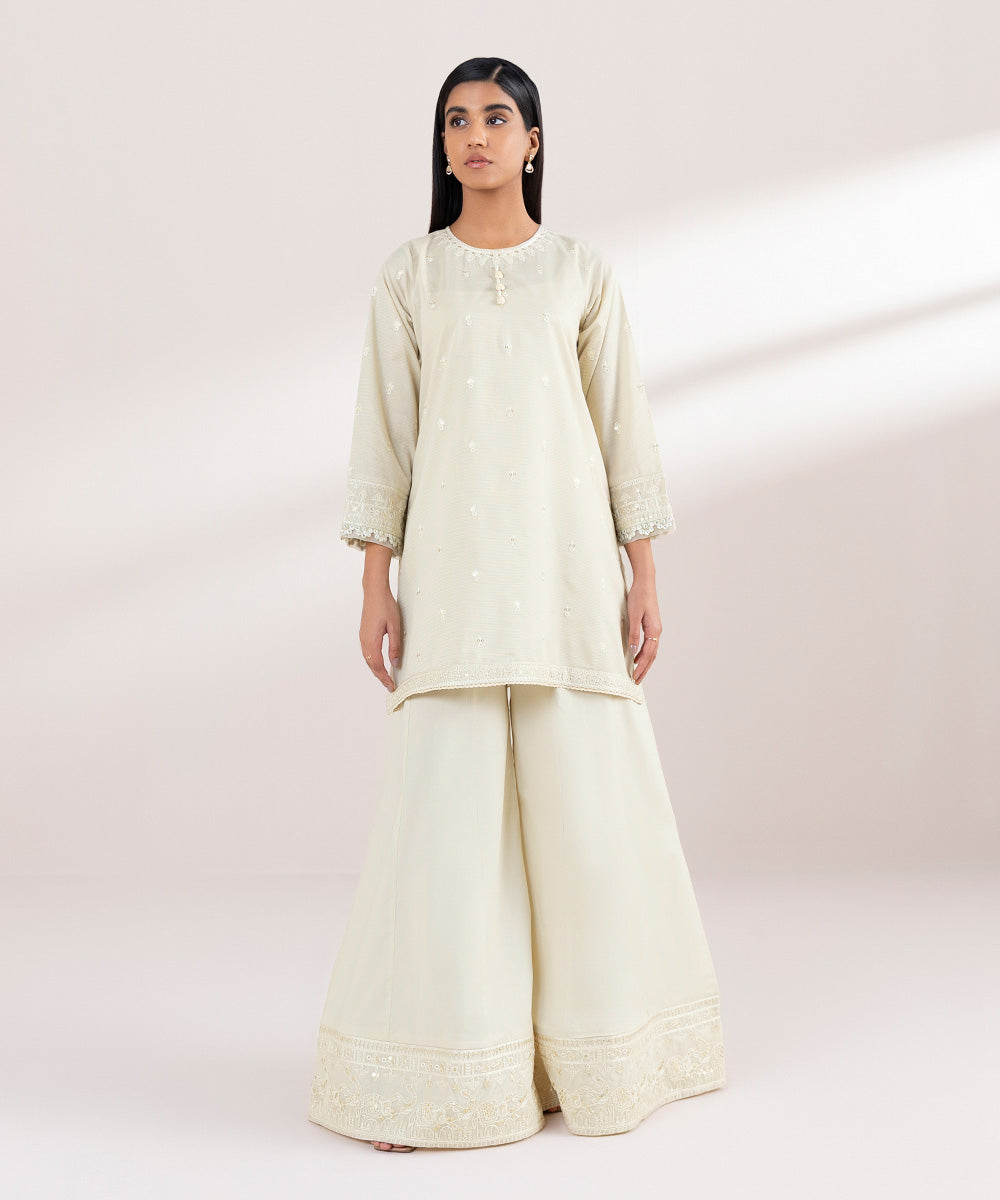 Women's Pret Zari Lawn Embroidered Beige A-Line Shirt