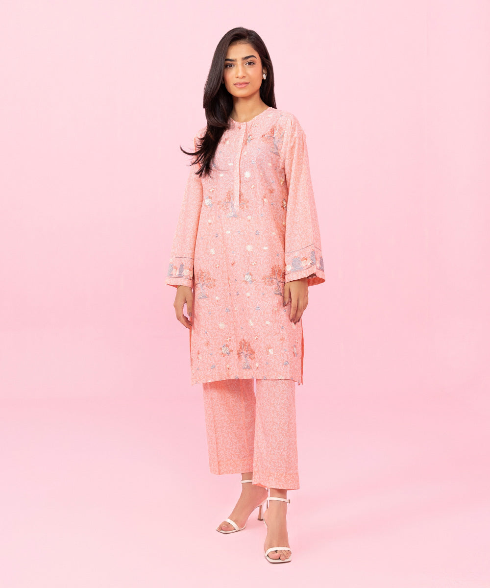 Women's Festive Pret Embroidered Cambric Pink 2 Piece Suit