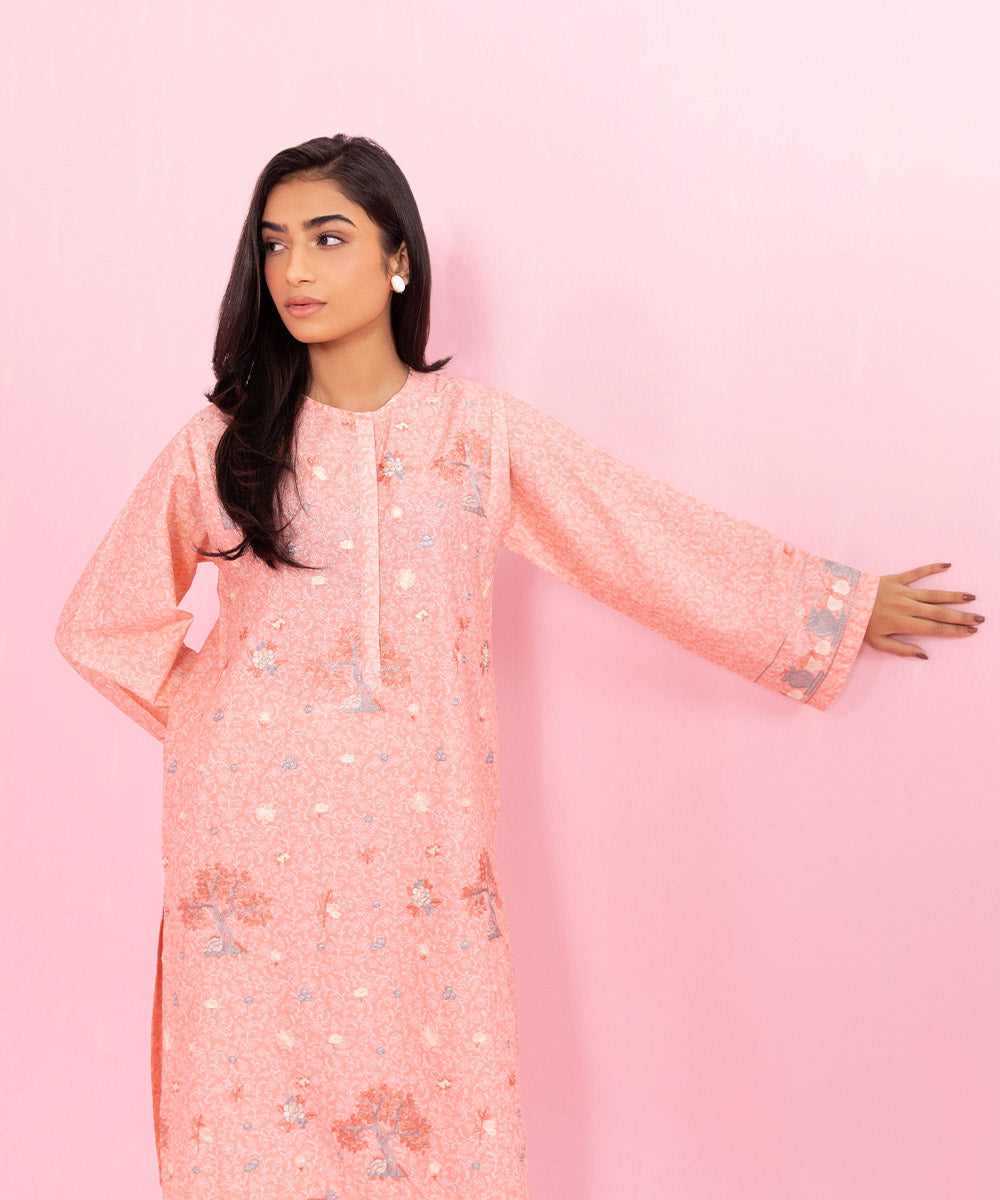 Women's Festive Pret Embroidered Cambric Pink 2 Piece Suit