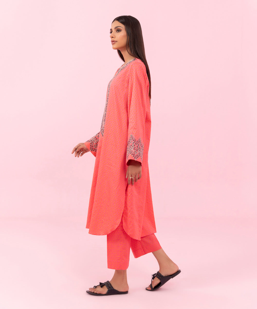 Women's Festive Pret Embroidered Cotton Satin Pink 2 Piece Suit