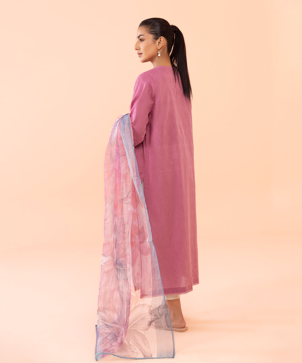 Women's Intermix Pret Embroidered Self Jacquard Pink 2 Piece Suit