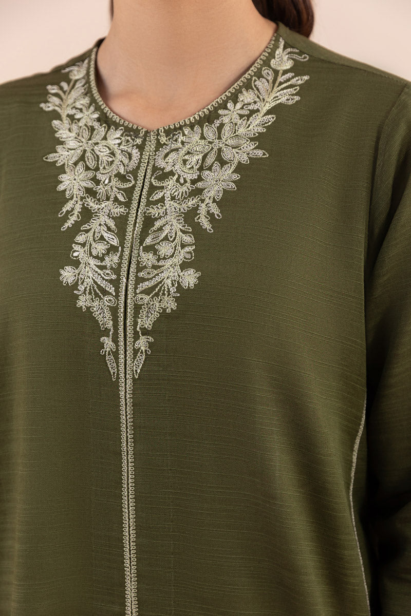 Women's Pret Khaddar Embroidered Green 2 Piece Suit
