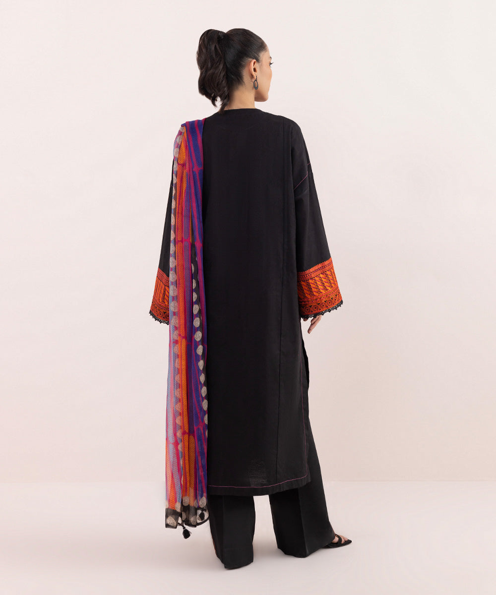 Women's Pret Self Jacquard Embroidered Black 2 Piece Suit