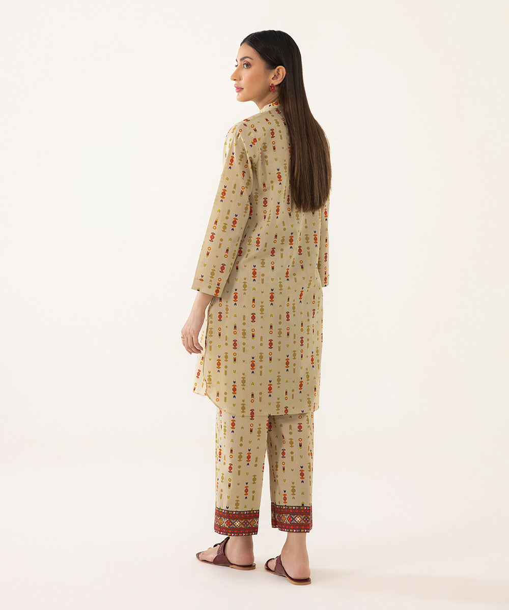 Women's Intermix Pret Lawn Printed Beige 2 Piece Suit