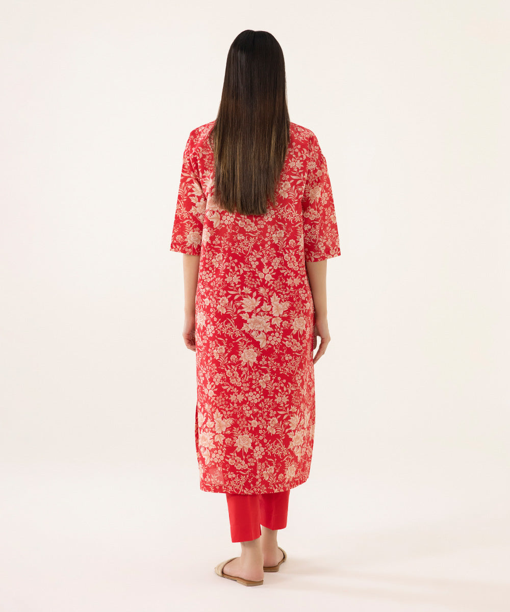 Women's Intermix Pret Lawn Printed Red 2 Piece Suit