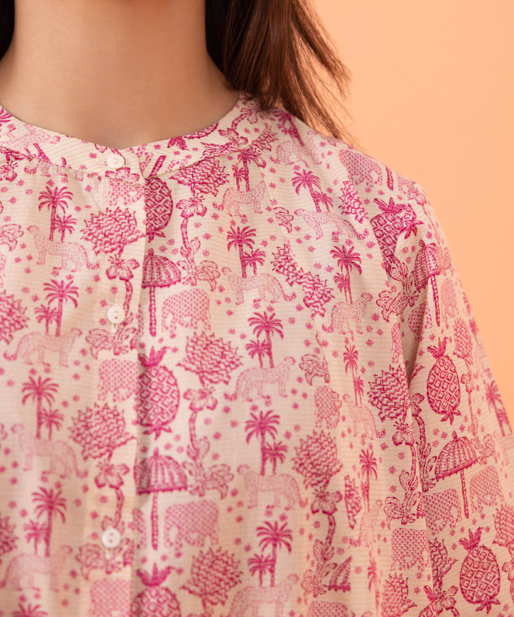 Women's Intermix Pret Printed Zari Lawn Pink Shirt