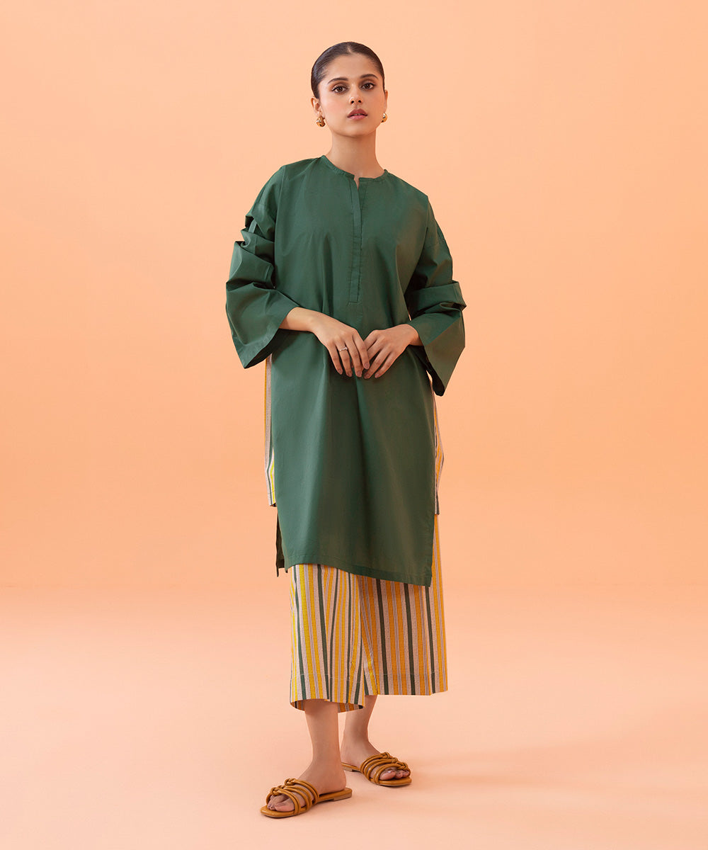 Women's Intermix Pret Printed Cambric Green Shirt