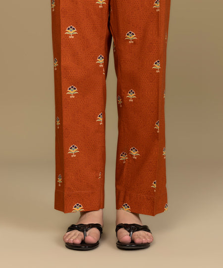 Women's Pret Cotton Viscose Orange Straight Trousers