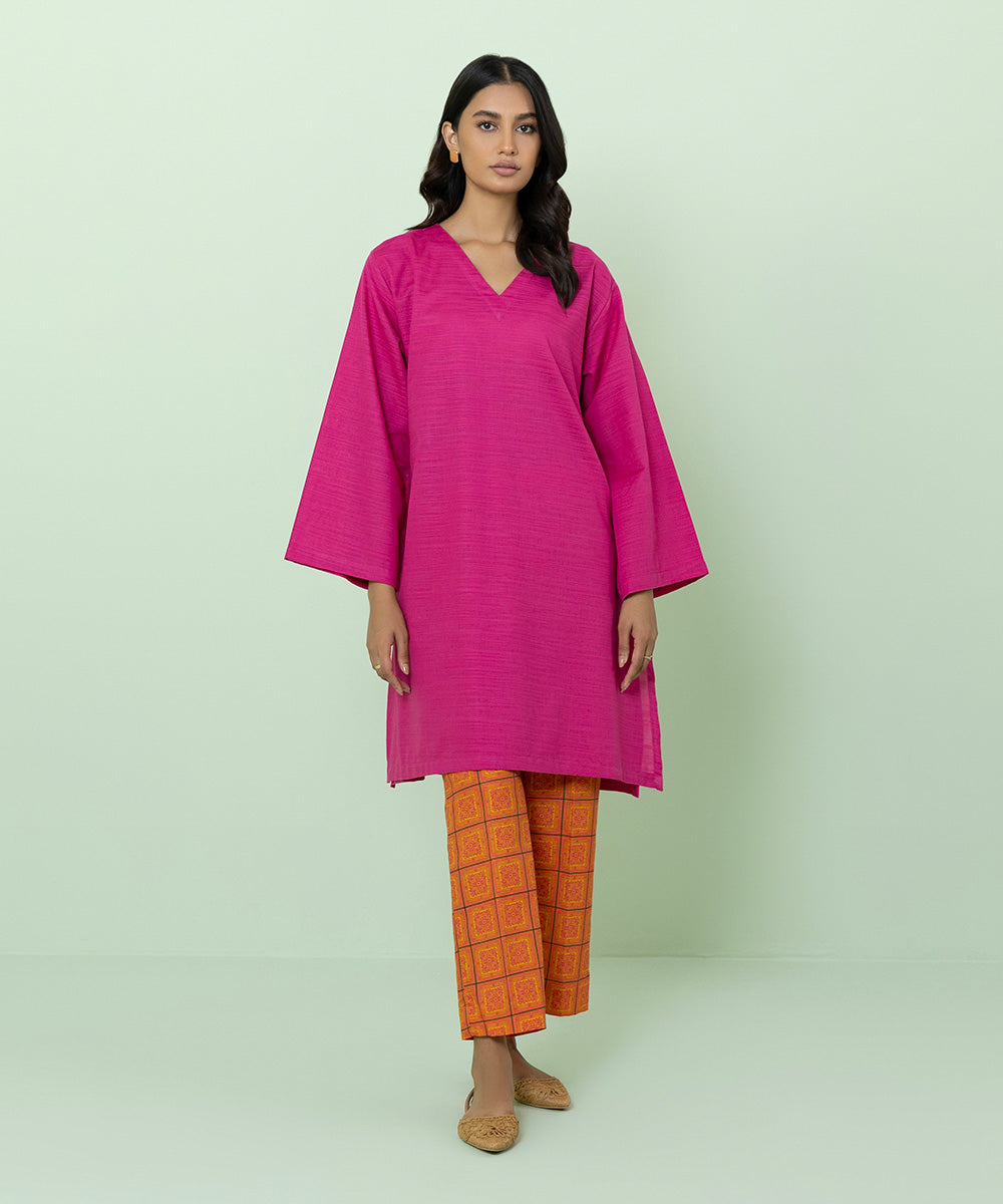 Women's Pret Khaddar Solid Pink A-Line Shirt