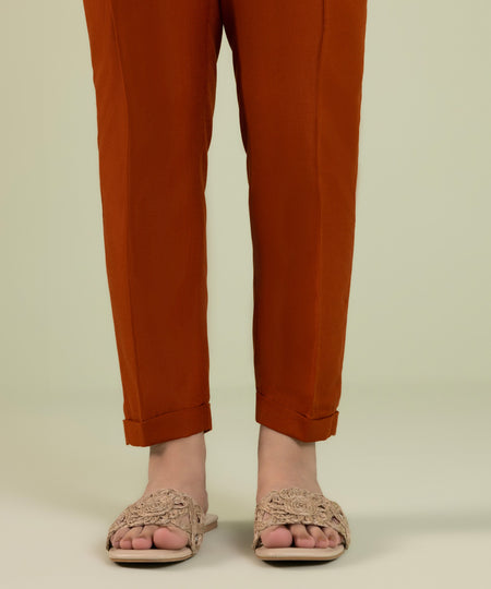 Women's Pret Cottel Solid Orange Cigarette Pants