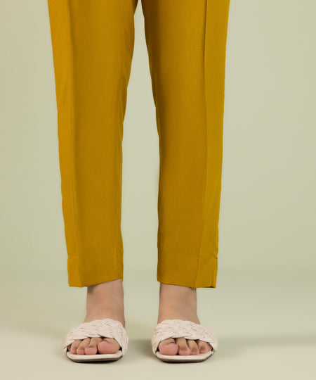Women's Pret Cottel Solid Yellow Cigarette Pants