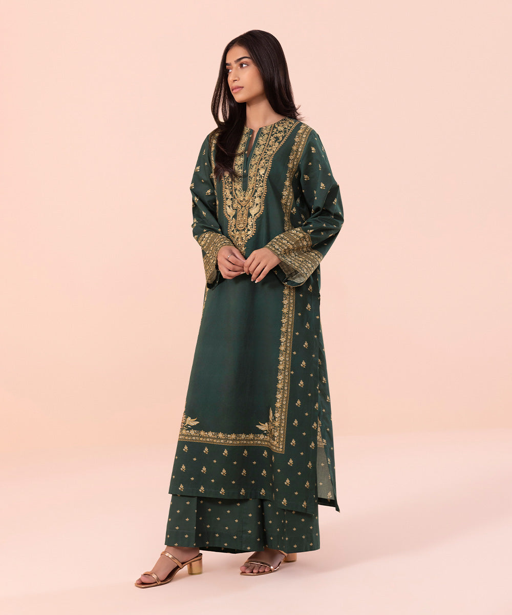 Women's Pret Independence Day Embroidered Cotton Green Shirt