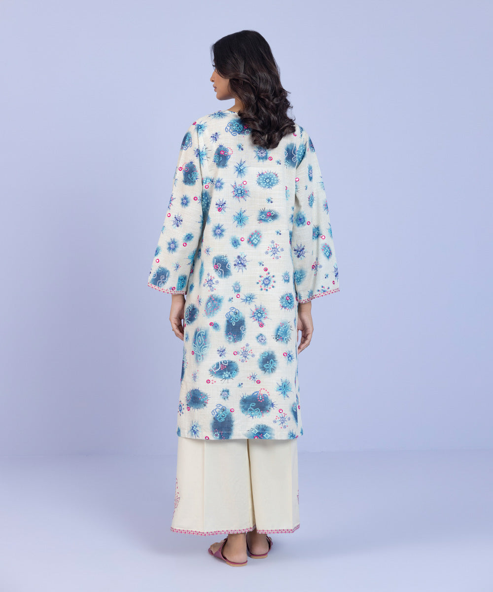 Women's Pret Zari Khaddar Embroidered Blue Straight Shirt